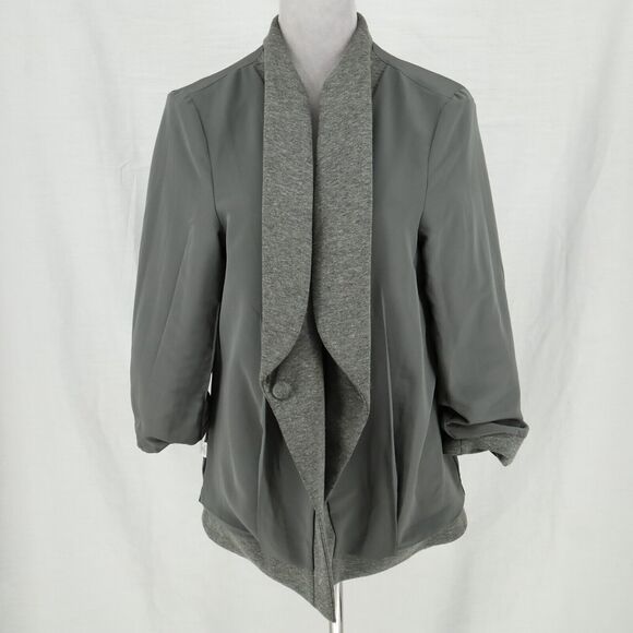 Saks Fifth Avenue Jacket Womens XL Gray Stretch Knit Ruched Sleeves Lined Blazer - Picture 12 of 16